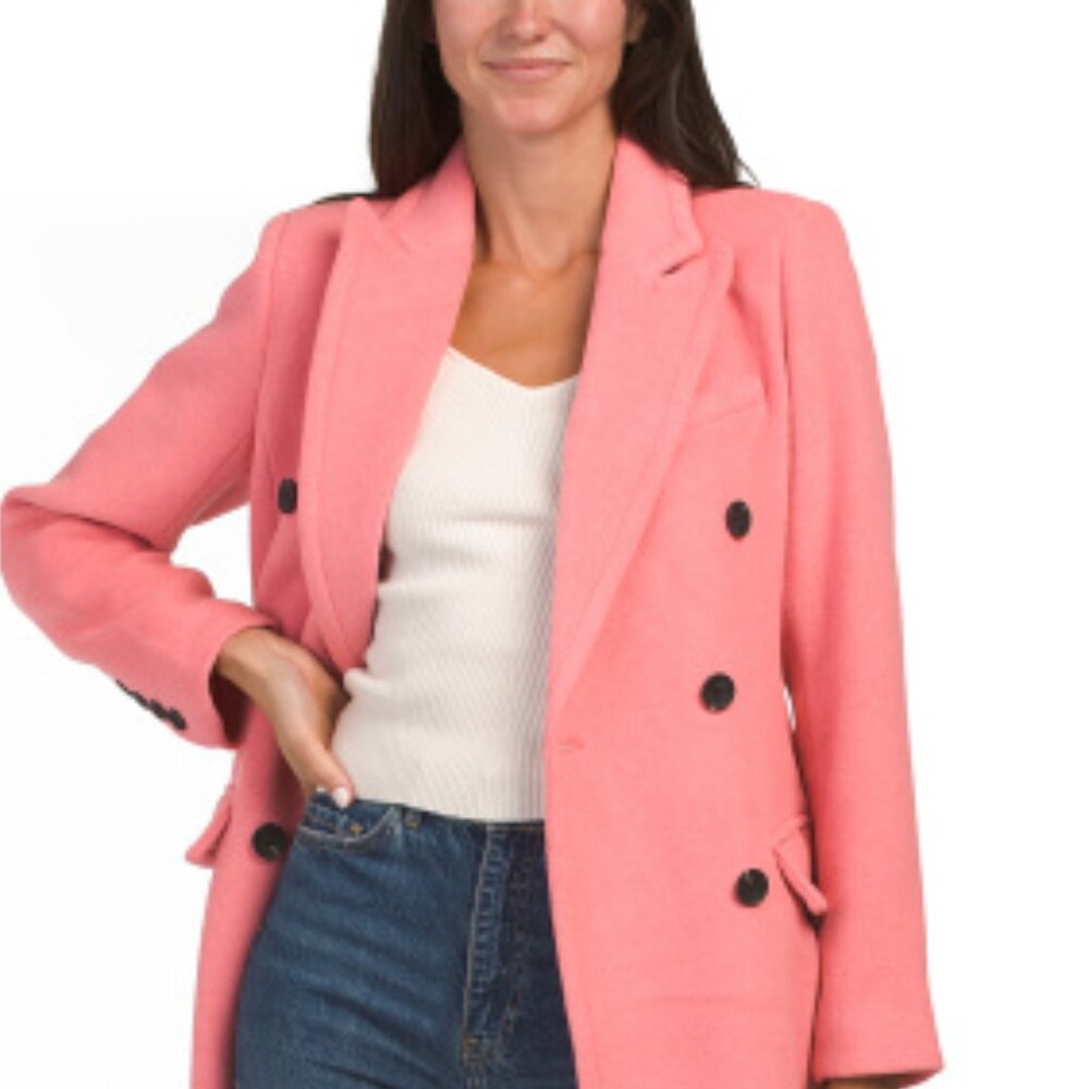 AVEC LES FILLES Wool Blend Double Breasted Coat Pink Jacket XS Small 💖 0 2 4 6 - Picture 3 of 15